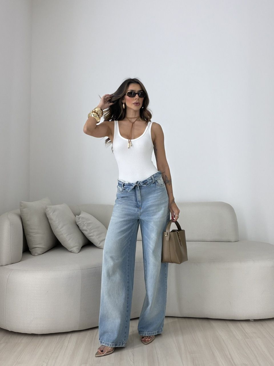 CALÇA SASHA BARREL JEANS CLARO