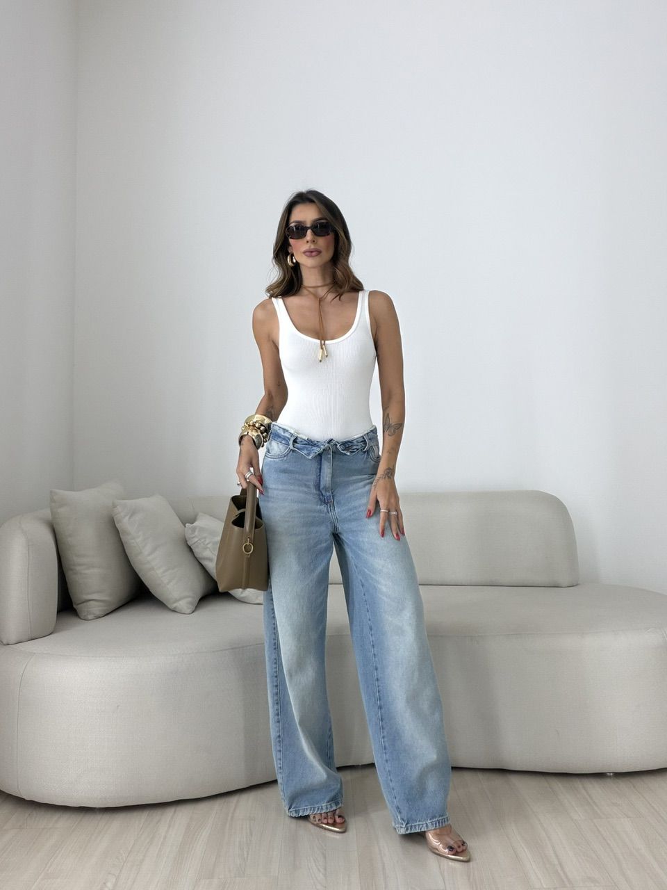 CALÇA SASHA BARREL JEANS CLARO