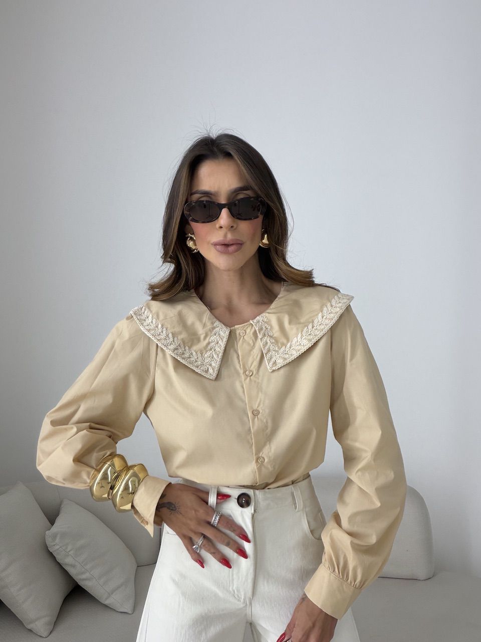 CAMISA DEISE GOLA NUDE - 0079500049 - CAROLLA FERRARO