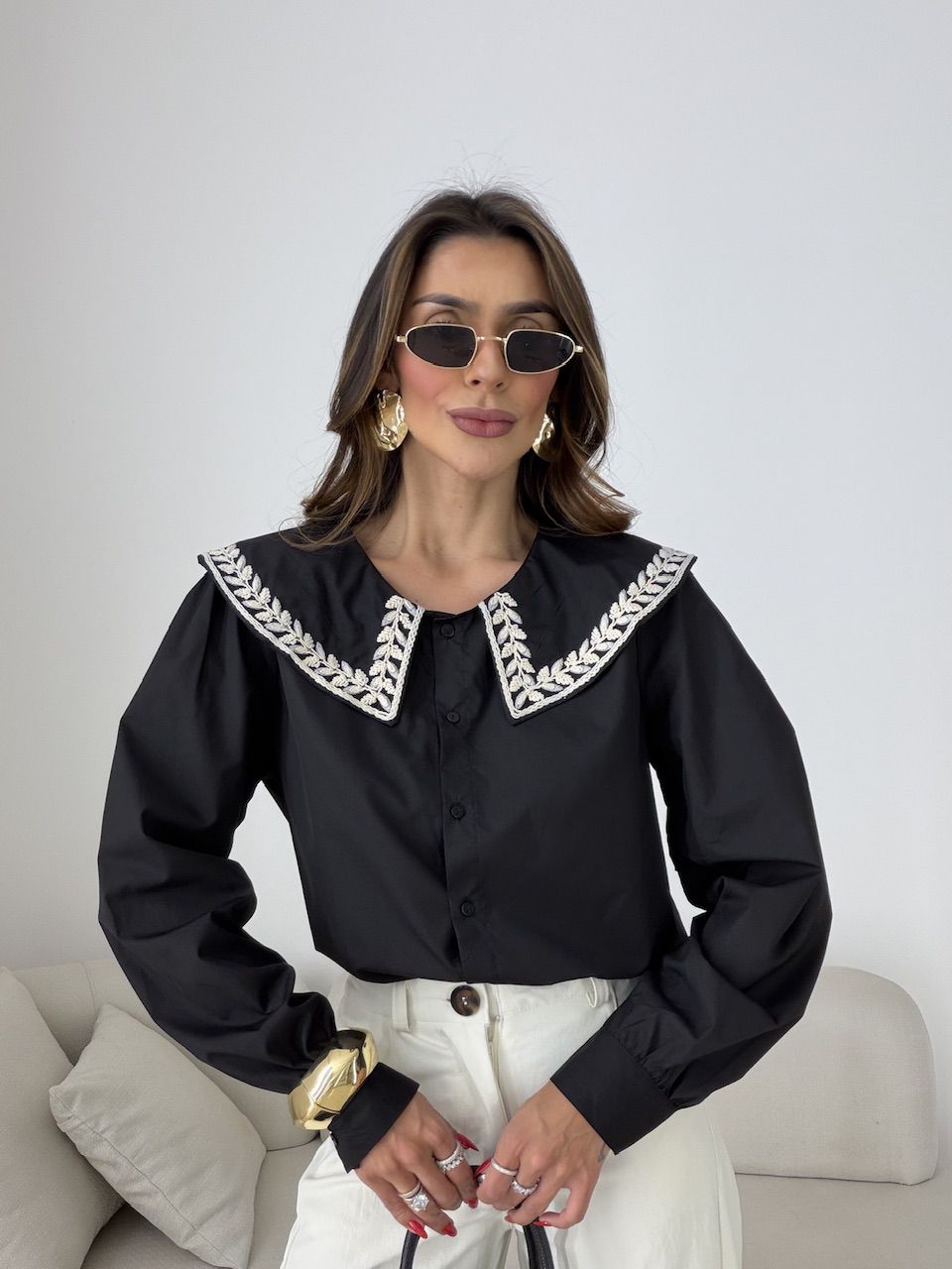 CAMISA DEISE GOLA PRETA - 0079500033 - CAROLLA FERRARO