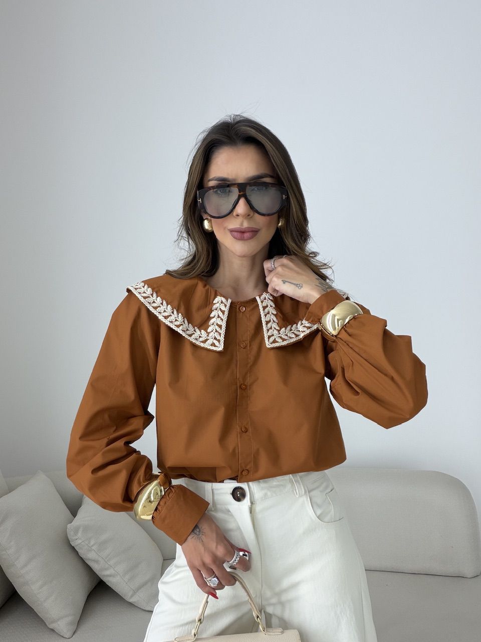CAMISA DEISE GOLA TERRA COTA 