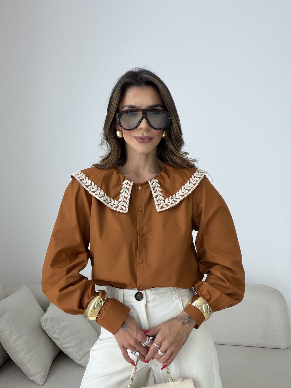 CAMISA DEISE GOLA TERRA COTA - 0079500117 - CAROLLA FERRARO