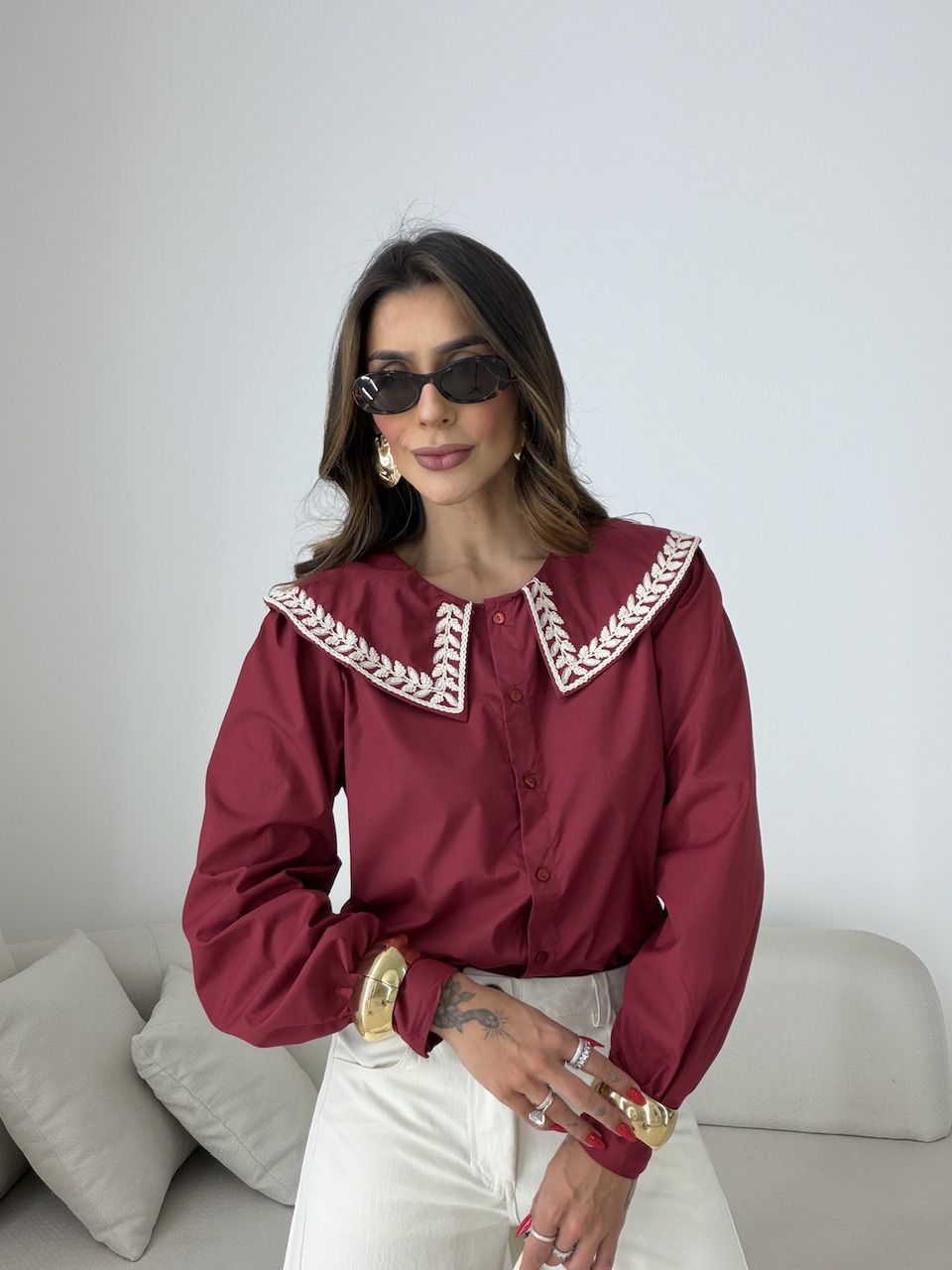 CAMISA DEISE GOLA VINHO - 0079500168 - CAROLLA FERRARO