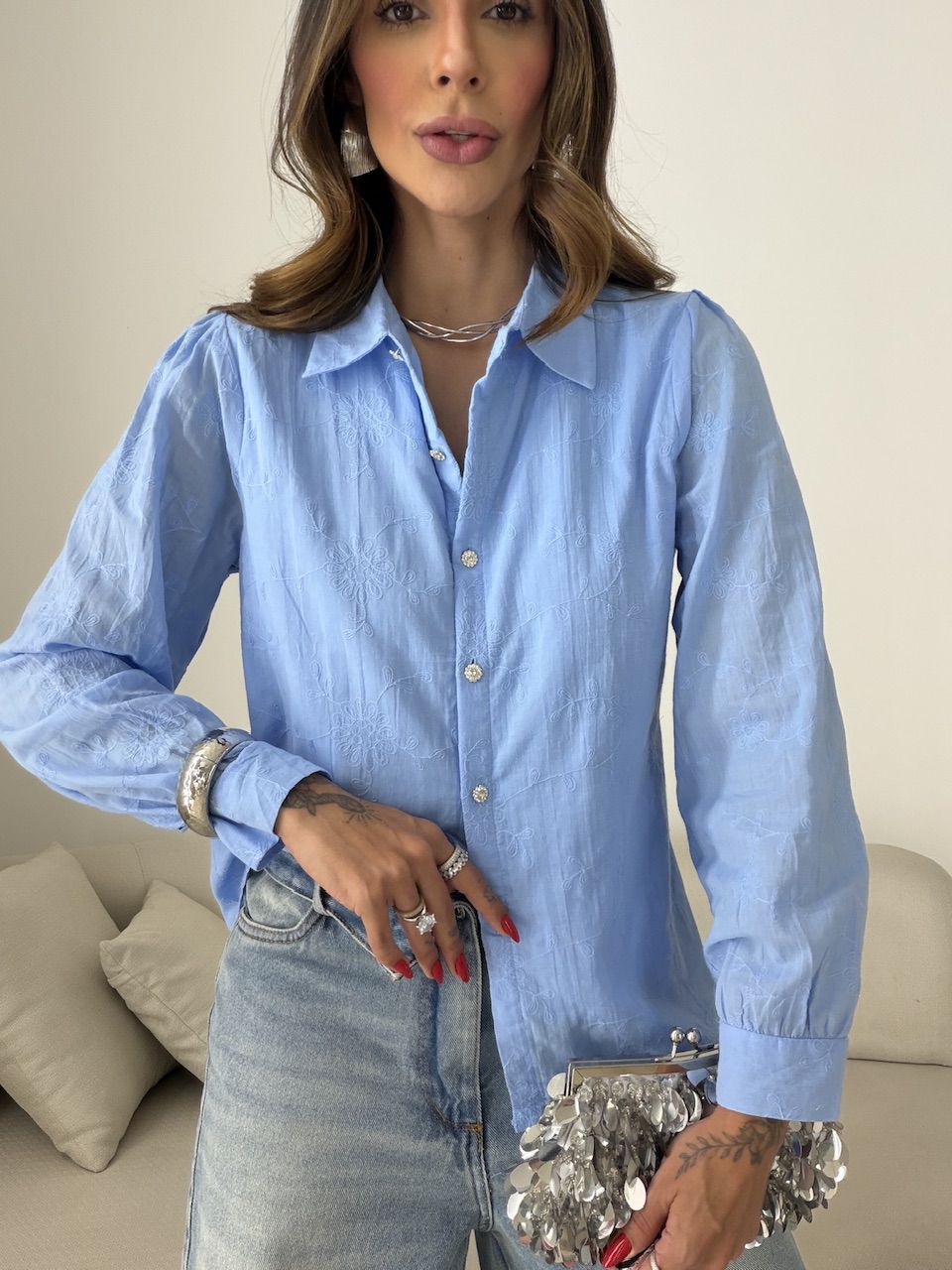 CAMISA GIANE BORDADA AZUL