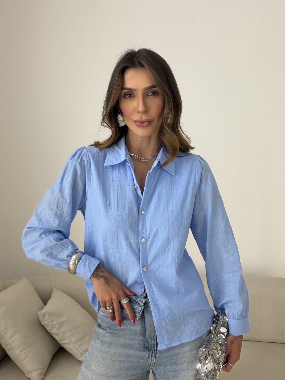 CAMISA GIANE BORDADA AZUL