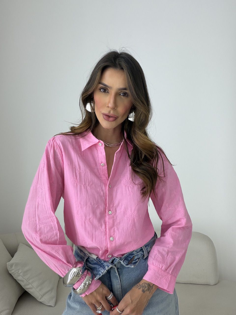 CAMISA GIANE BORDADA PINK