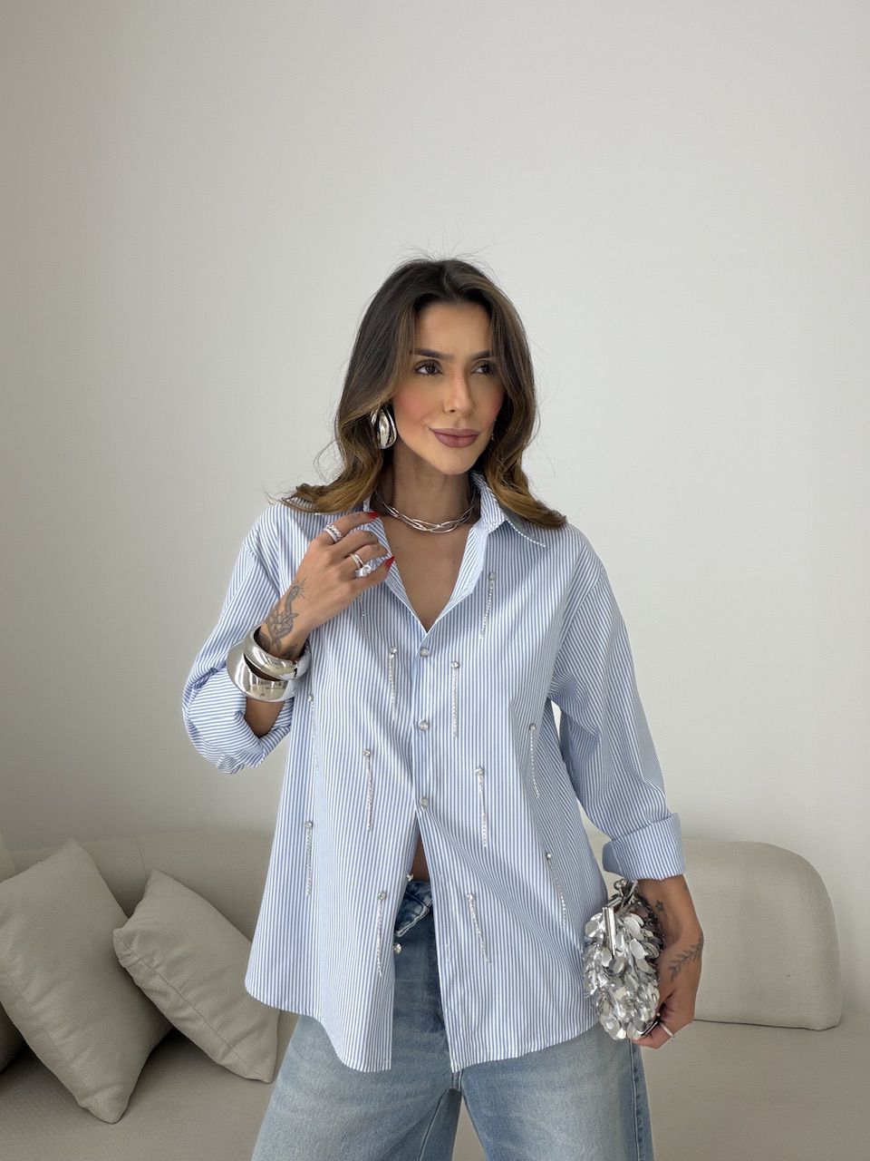 CAMISA LUANA LISTRADA AZUL