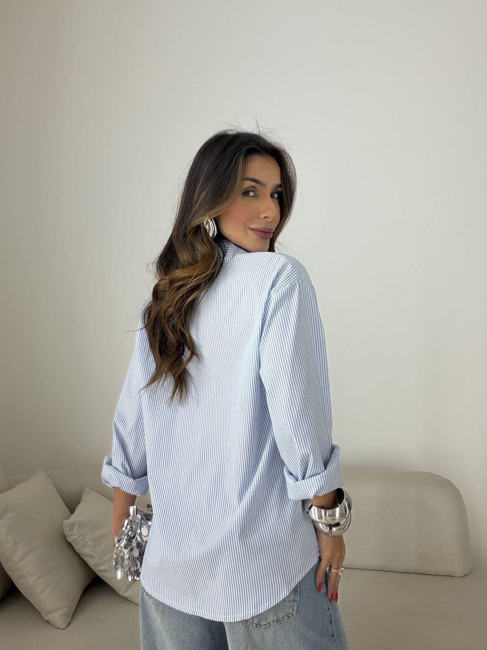 CAMISA LUANA LISTRADA AZUL