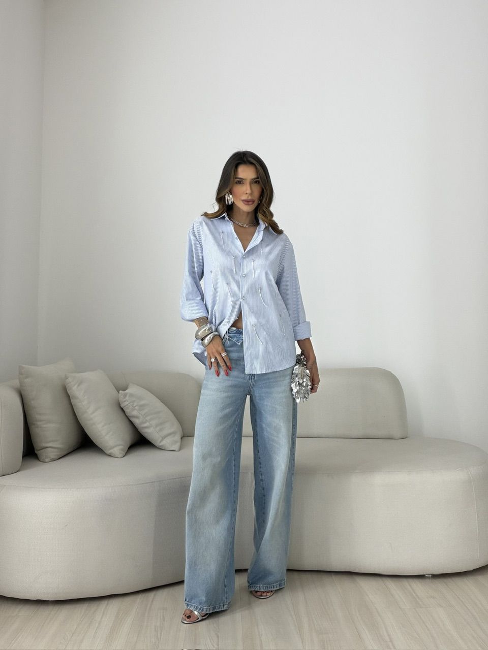 CAMISA LUANA LISTRADA AZUL