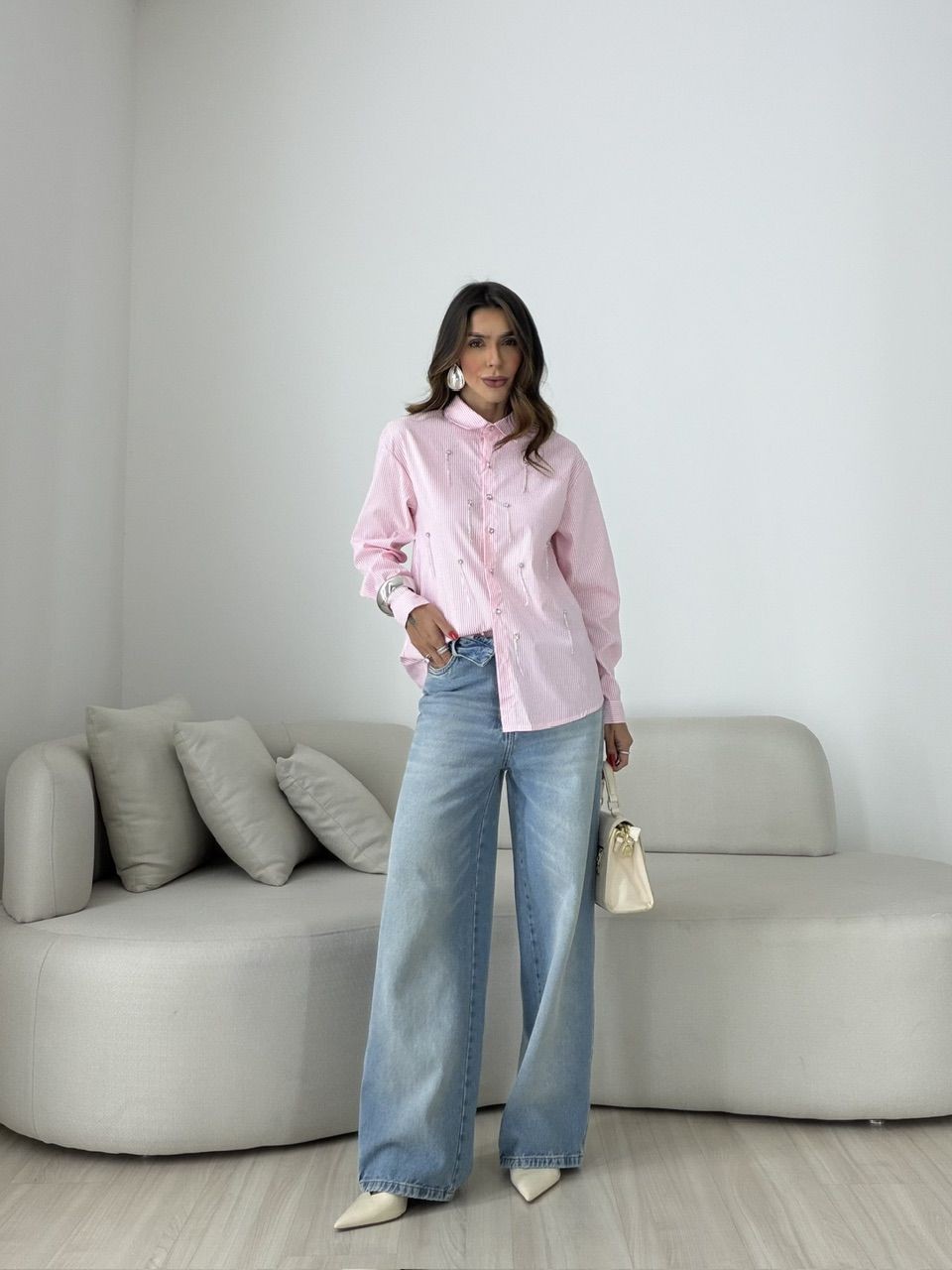 CAMISA LUANA LISTRADA ROSA