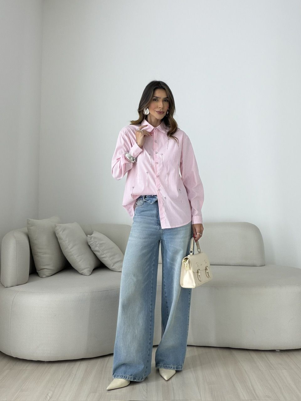 CAMISA LUANA LISTRADA ROSA