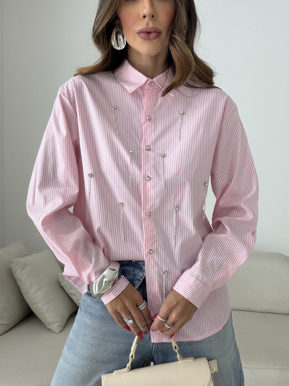 CAMISA LUANA LISTRADA ROSA