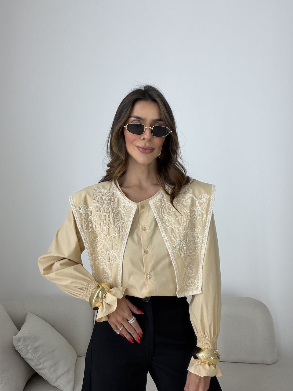 CAMISA MARTA BOHO NUDE - 0079520049 - CAROLLA FERRARO