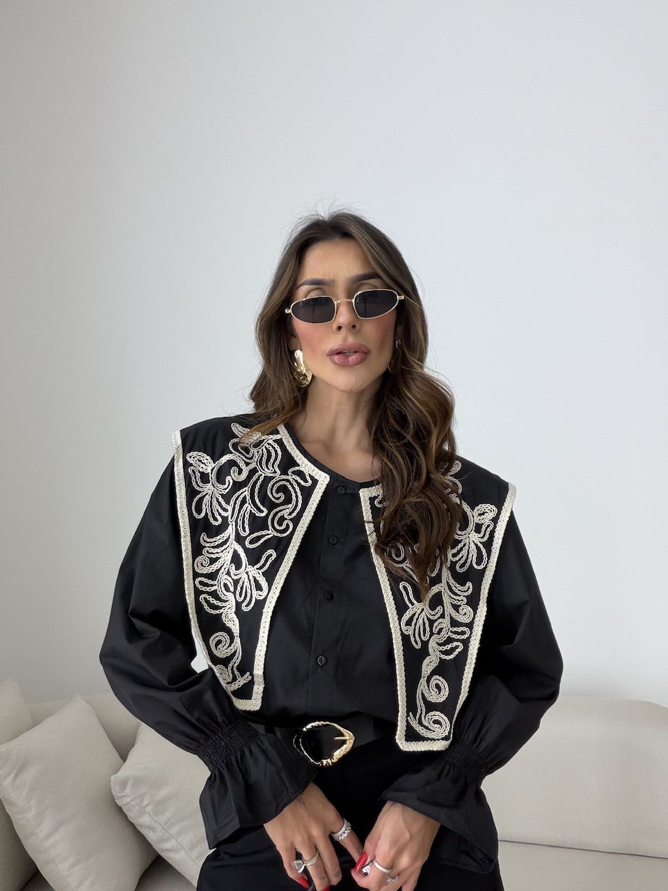 CAMISA MARTA BOHO PRETA - 0079520033 - CAROLLA FERRARO