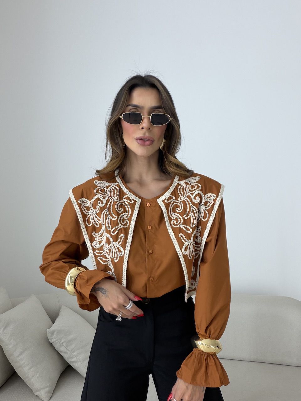 CAMISA MARTA BOHO TERRA COTA - 0079520117 - CAROLLA FERRARO