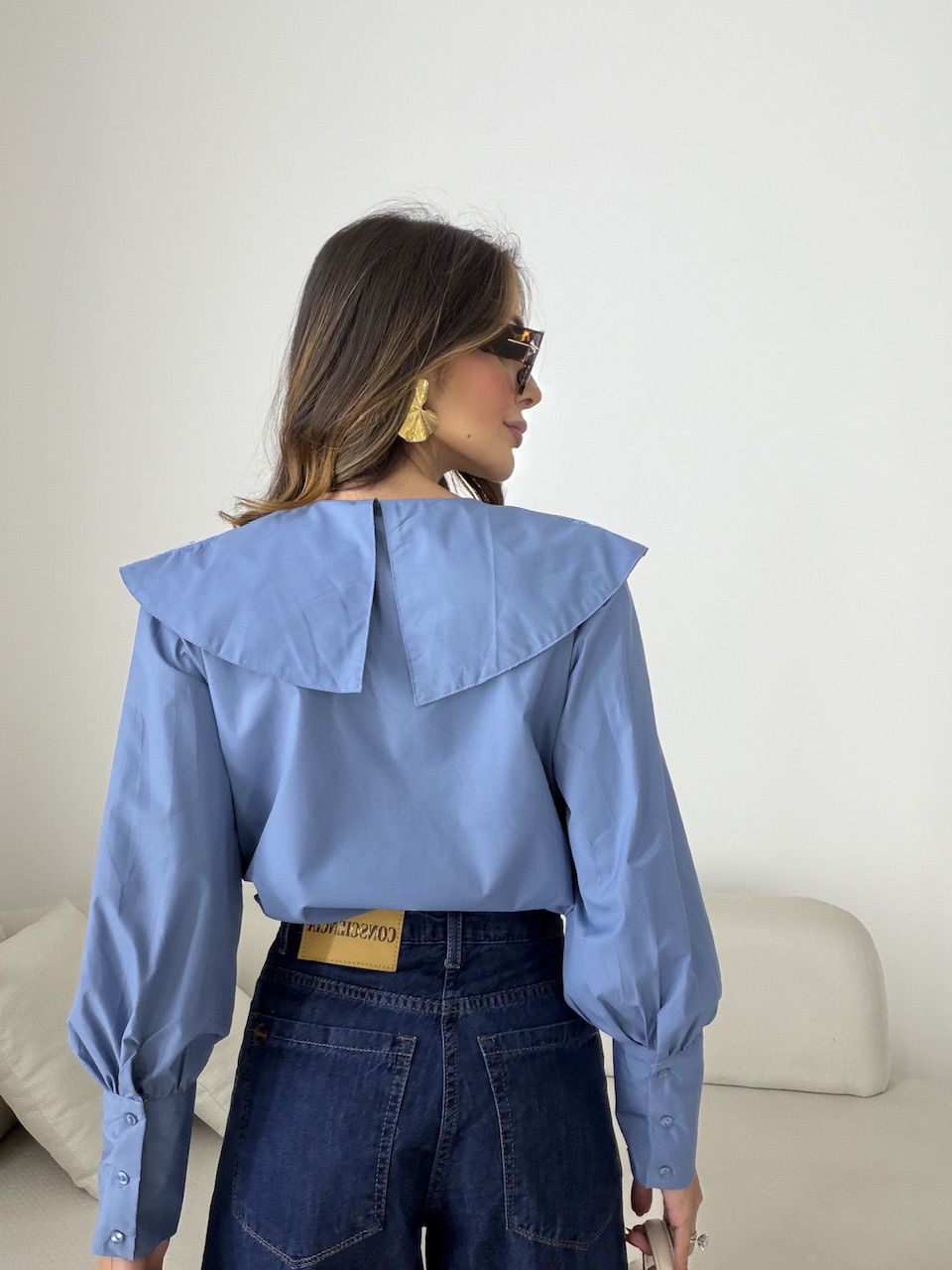 CAMISA SÔNIA GOLA BORDADA AZUL