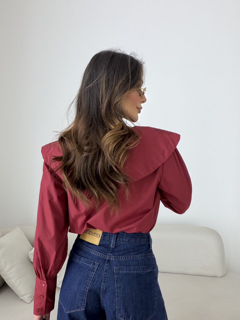 CAMISA SÔNIA GOLA BORDADA VINHO