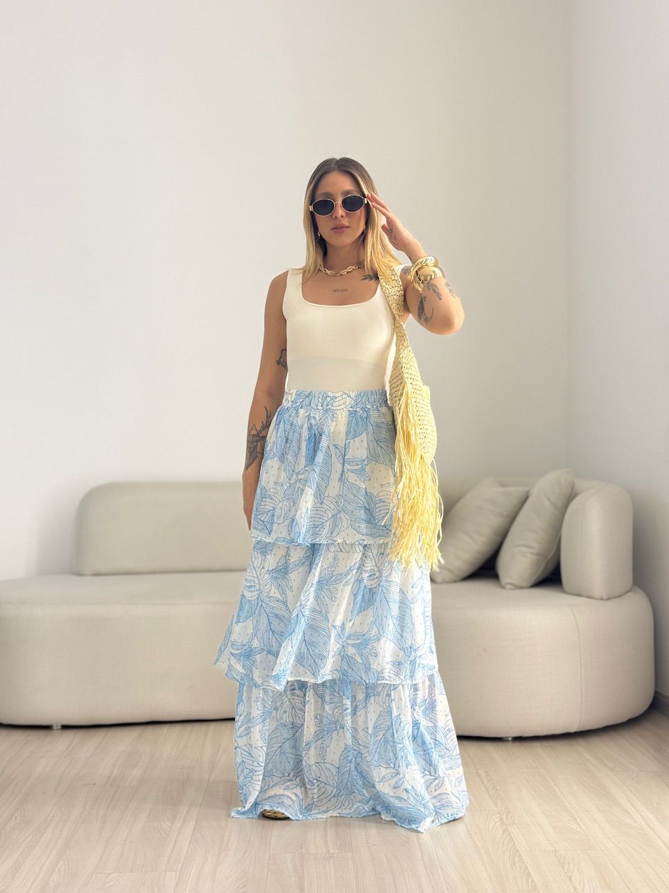 SAIA VANESSA LONGA BABADO AZUL