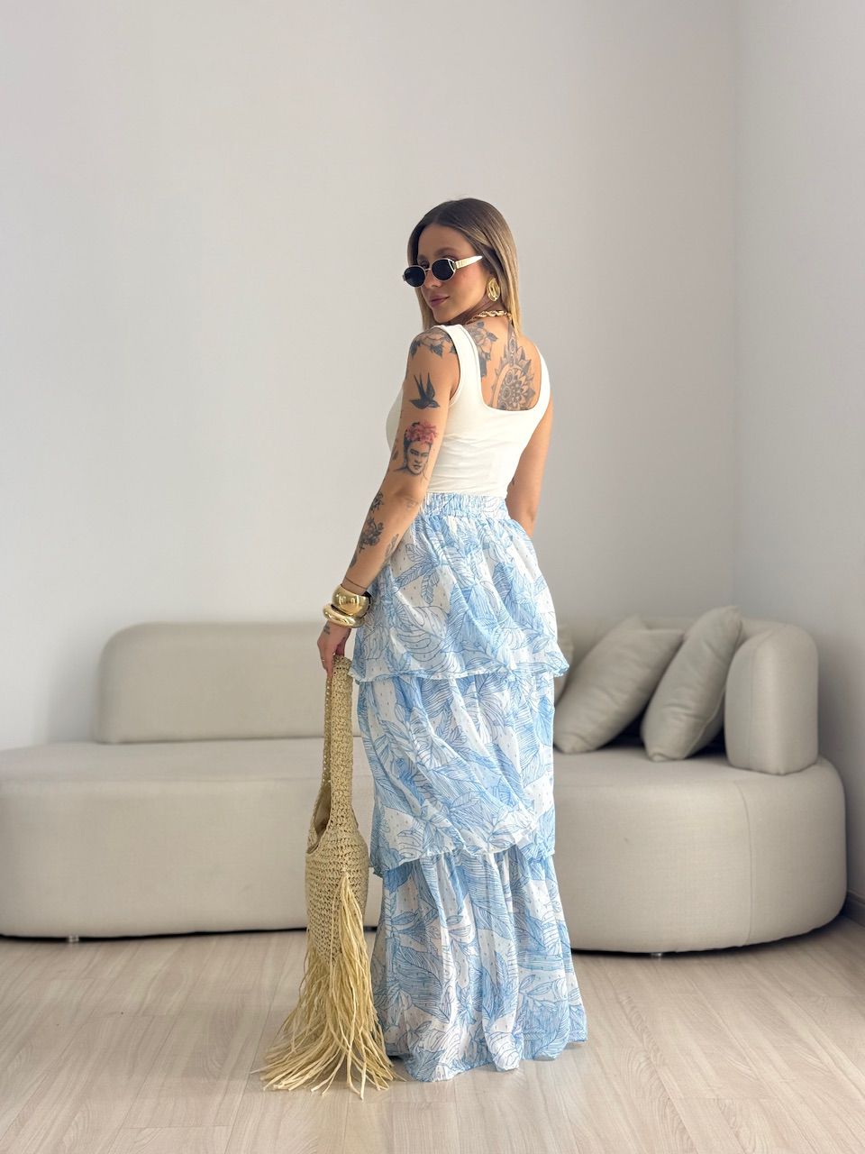 SAIA VANESSA LONGA BABADO AZUL