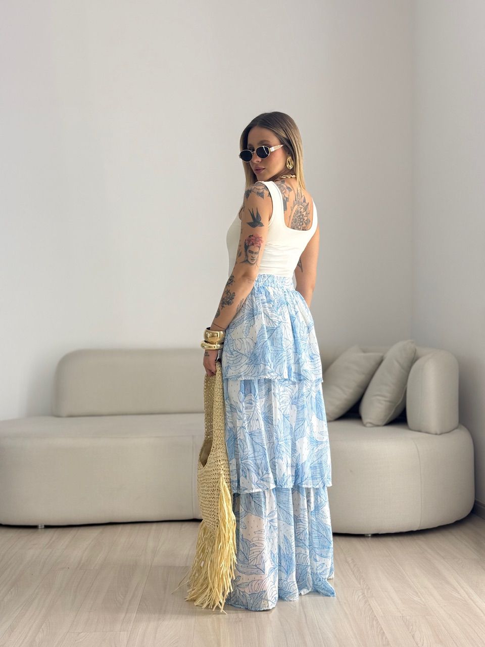 SAIA VANESSA LONGA BABADO AZUL