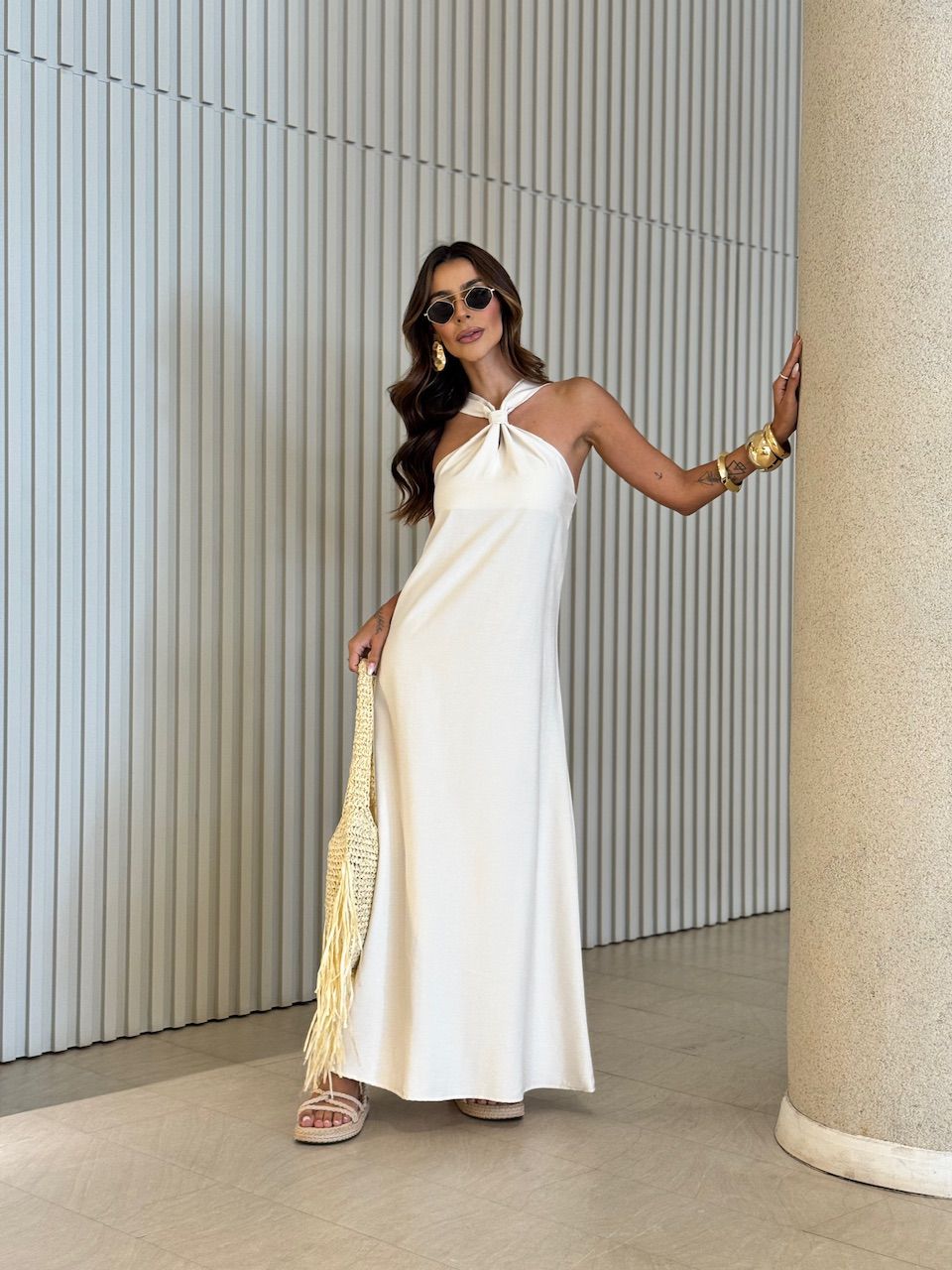 VESTIDO ELLIE LONGO AREIA