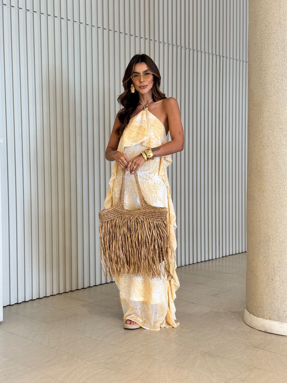 VESTIDO LUNA ESTAMPADO AMARELO - 0069770111 - CAROLLA FERRARO