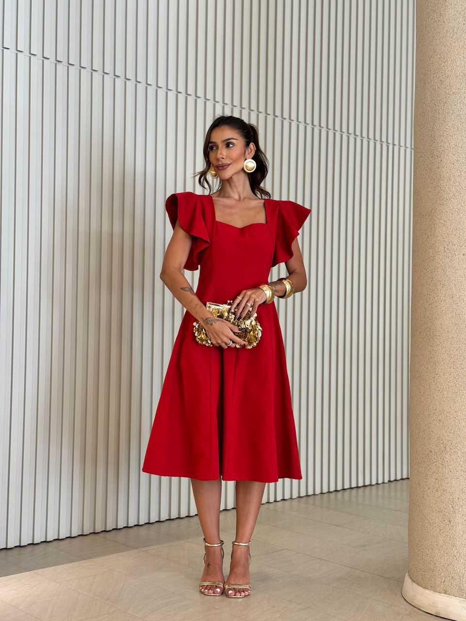 VESTIDO ANGELINA MIDI VERMELHO - 0071110277 - CAROLLA FERRARO