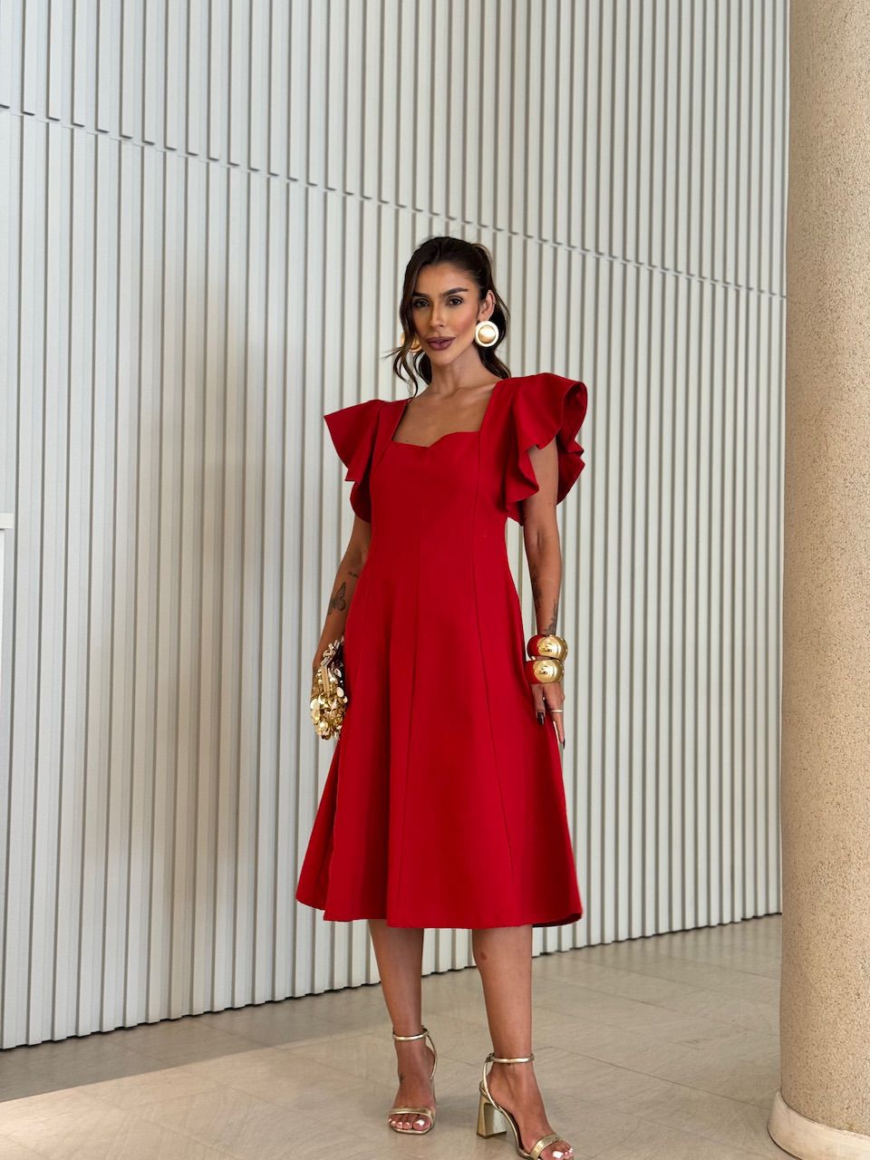 VESTIDO ANGELINA MIDI VERMELHO