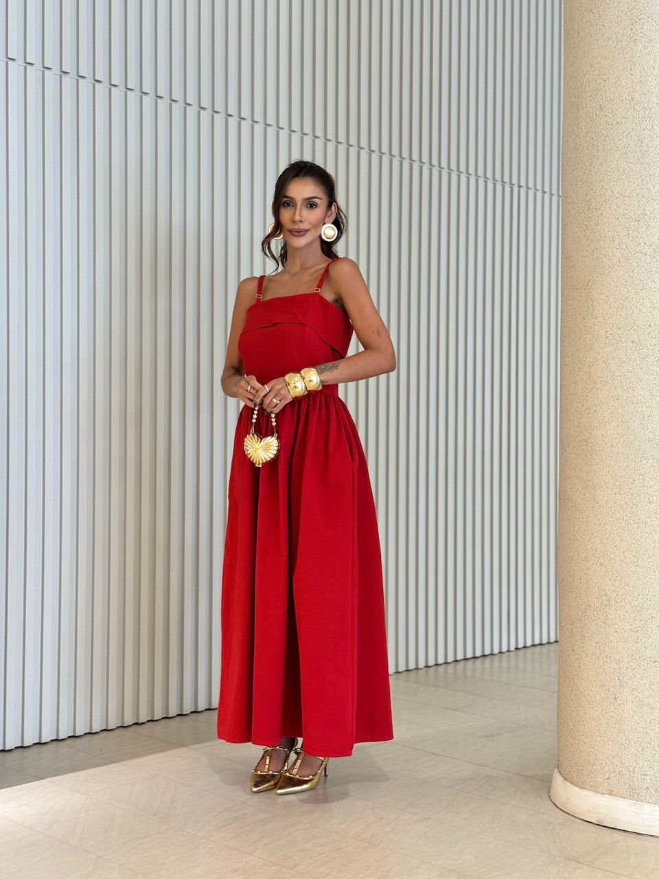 VESTIDO CARLA LONGUETE ALÇA VERMELHO - 0071090277 - CAROLLA FERRARO