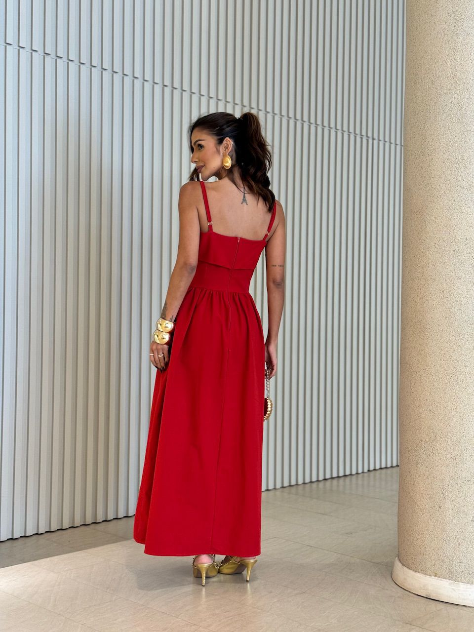 VESTIDO CARLA LONGUETE ALÇA VERMELHO