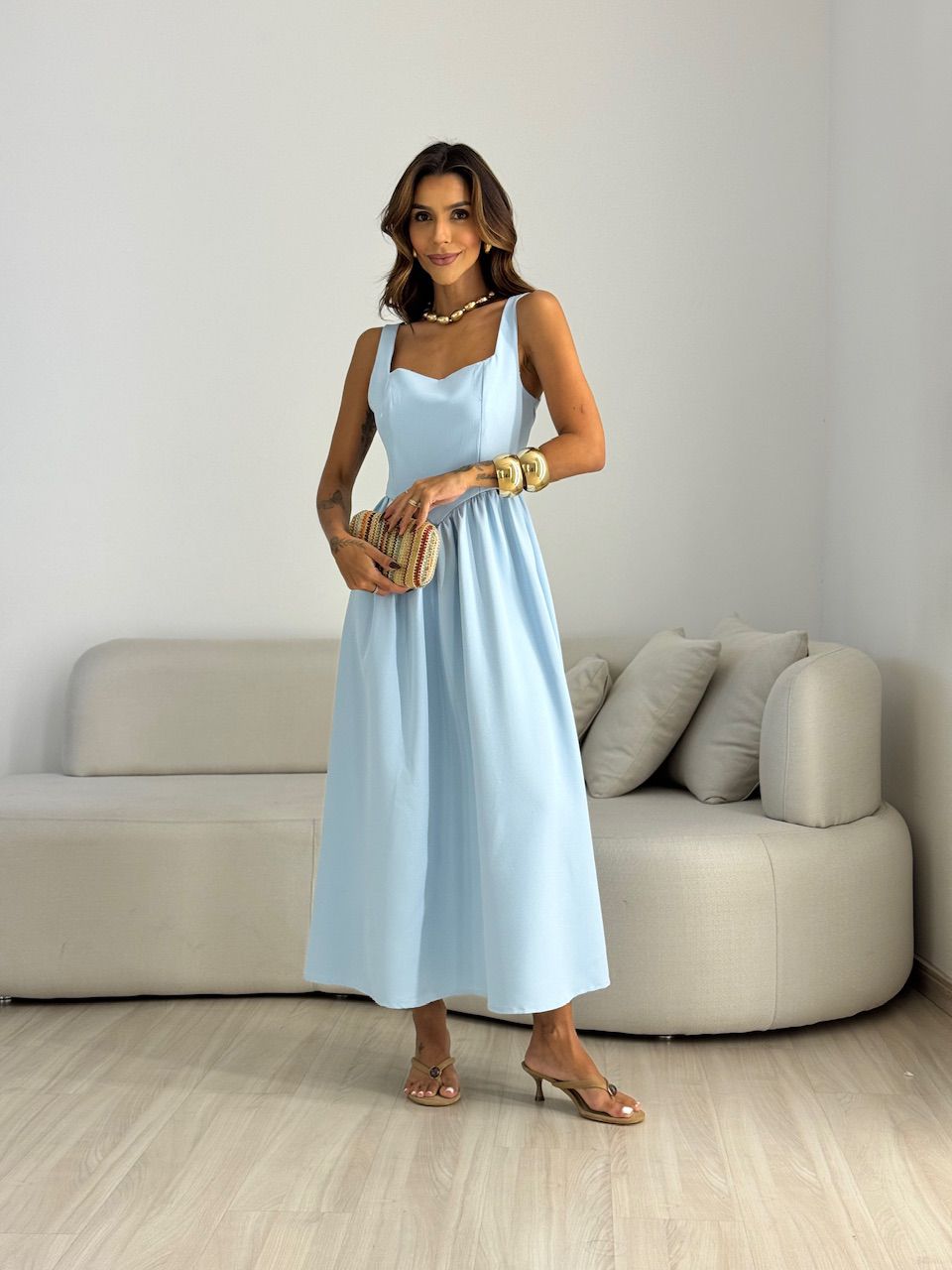 VESTIDO EVA DECOTE QUADRADO BABY BLUE - 0070990365 - CAROLLA FERRARO