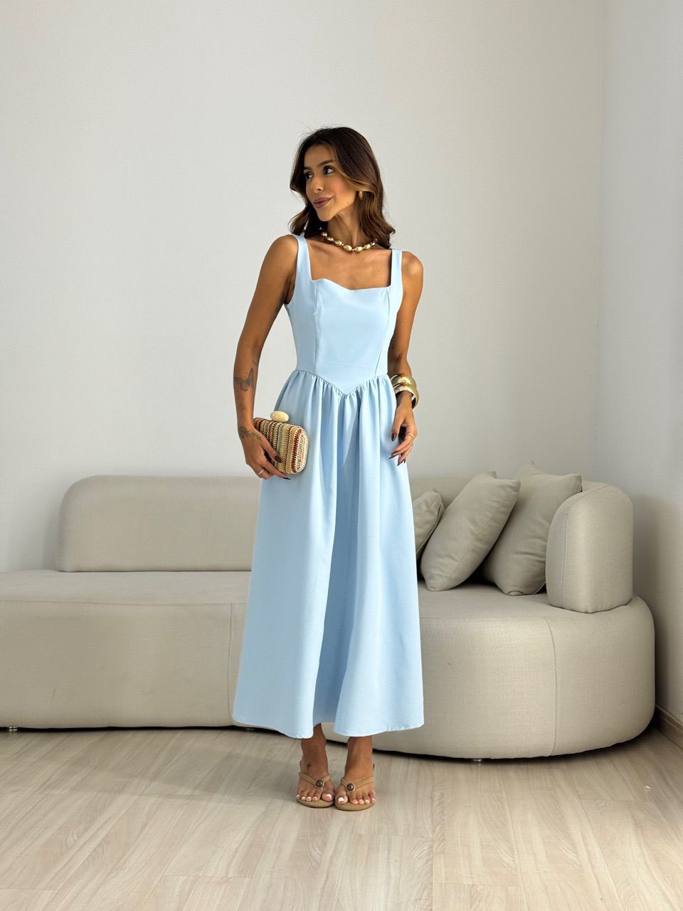 VESTIDO EVA DECOTE QUADRADO BABY BLUE