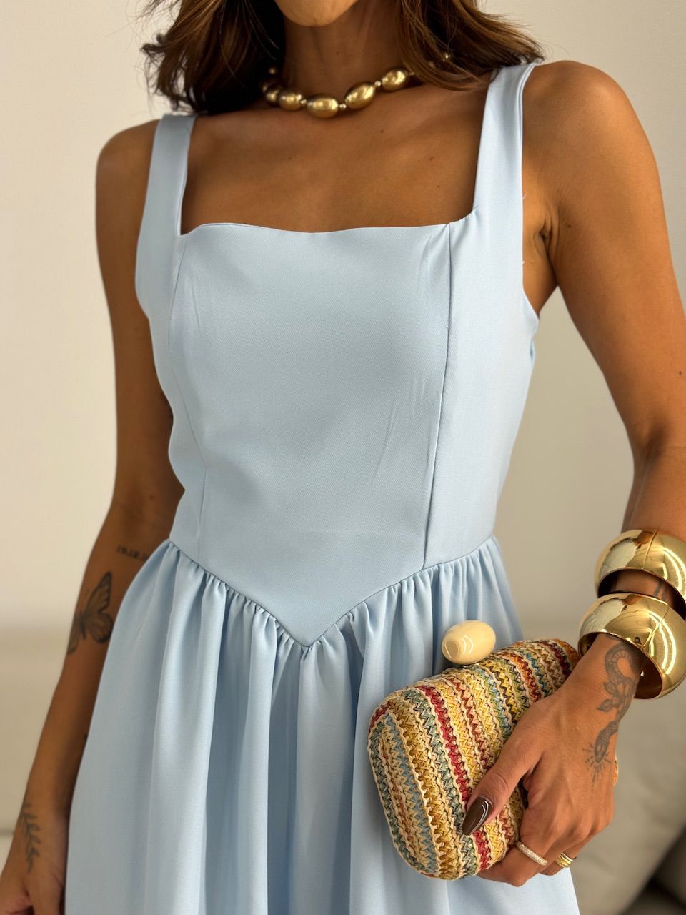 VESTIDO EVA DECOTE QUADRADO BABY BLUE