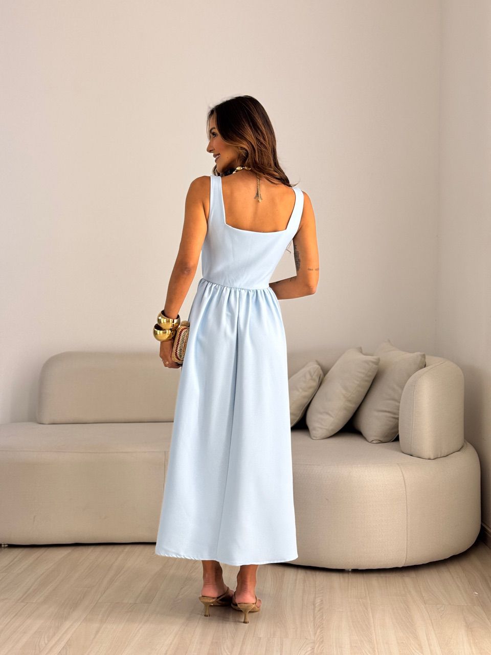 VESTIDO EVA DECOTE QUADRADO BABY BLUE