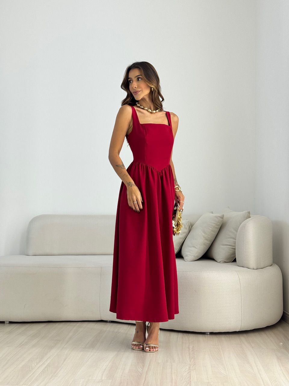 VESTIDO EVA DECOTE QUADRADO VINHO