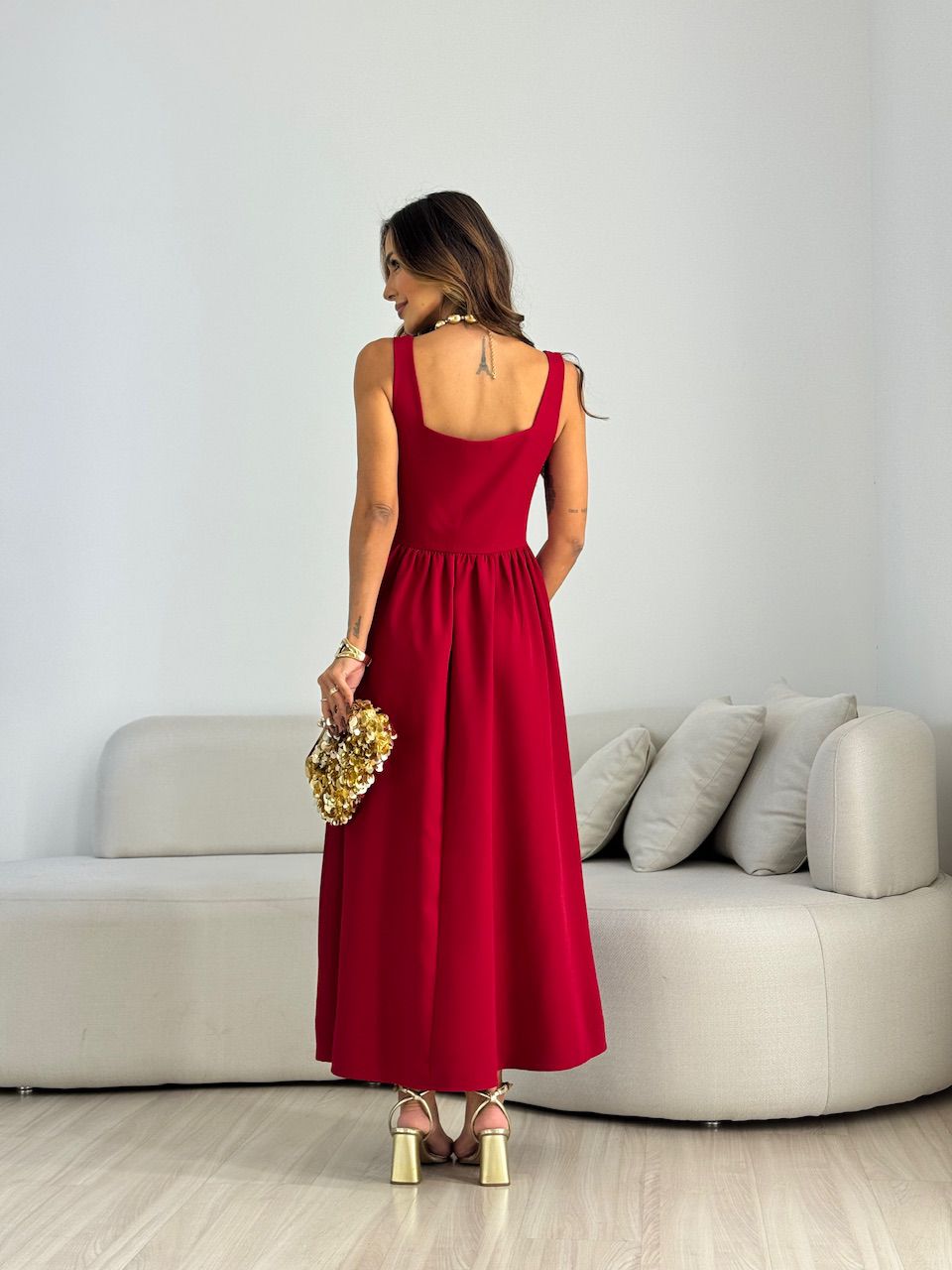 VESTIDO EVA DECOTE QUADRADO VINHO