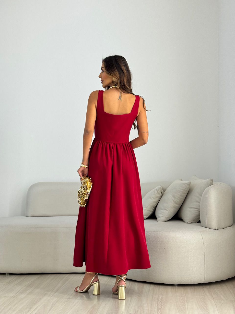 VESTIDO EVA DECOTE QUADRADO VINHO