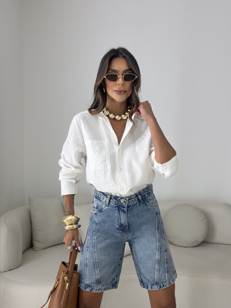 BERMUDA ISABELA JORTS JEANS MÉDIO
