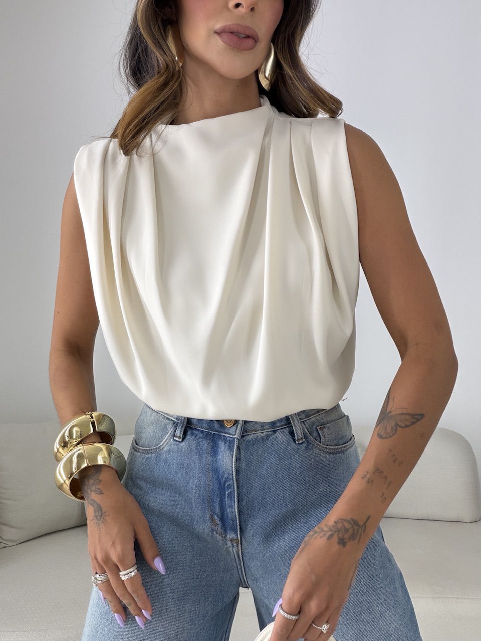 BLUSA NAYARA ACETINADA AREIA