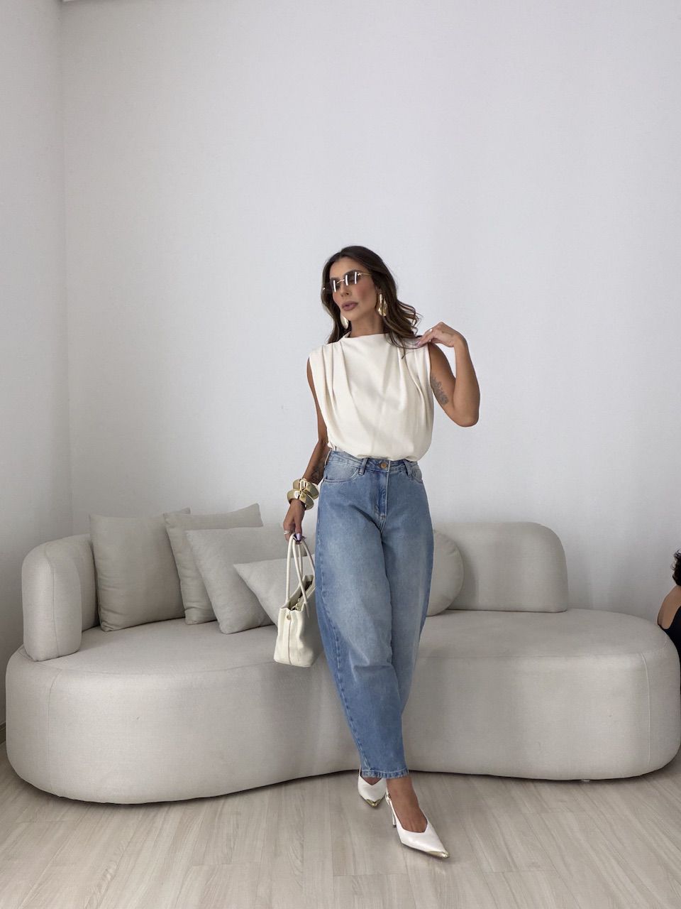 BLUSA NAYARA ACETINADA AREIA