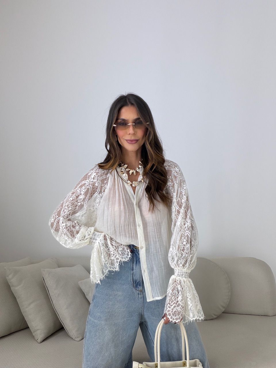 CAMISA RAISSA RENDA CREME