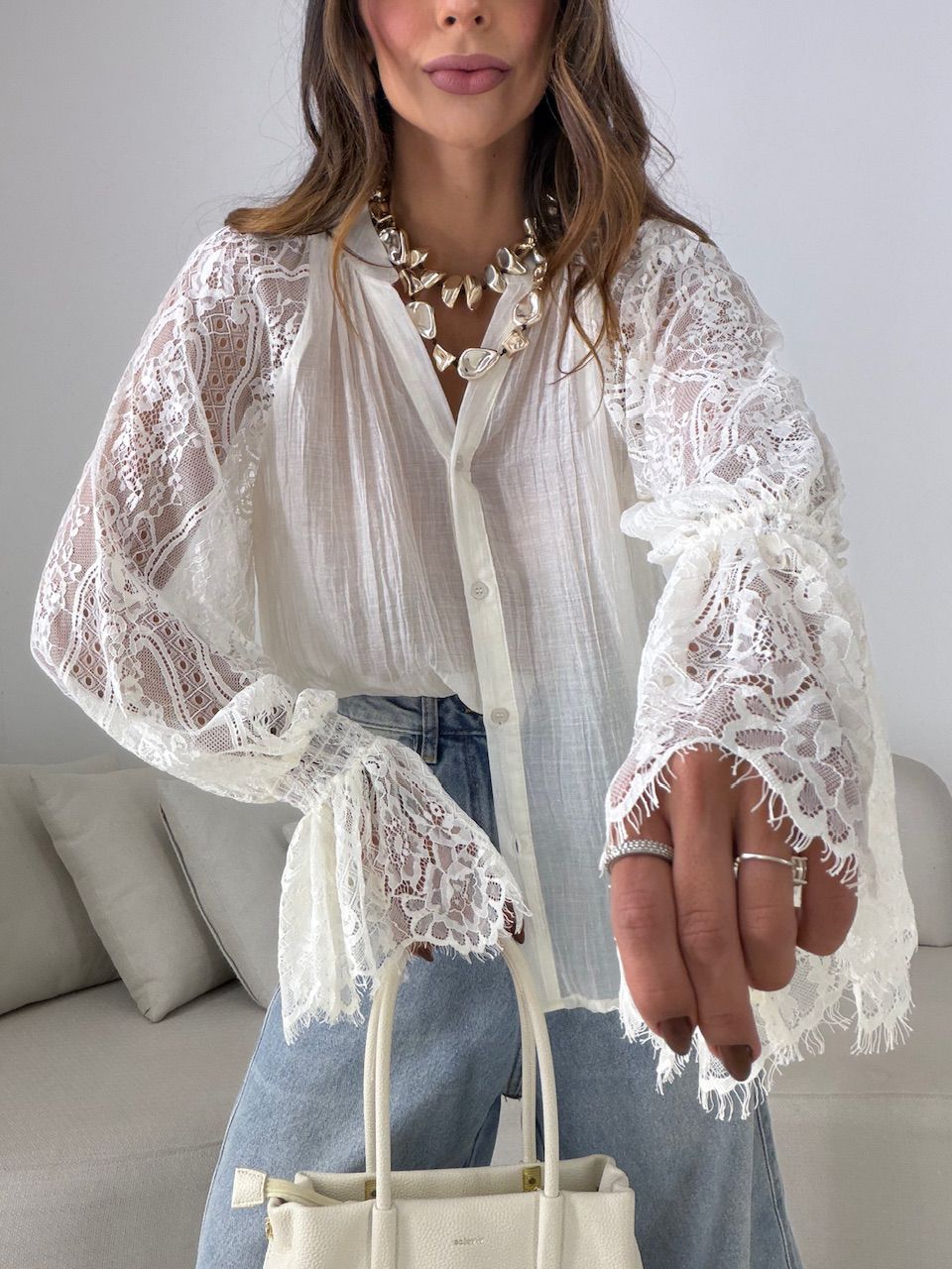 CAMISA RAISSA RENDA CREME