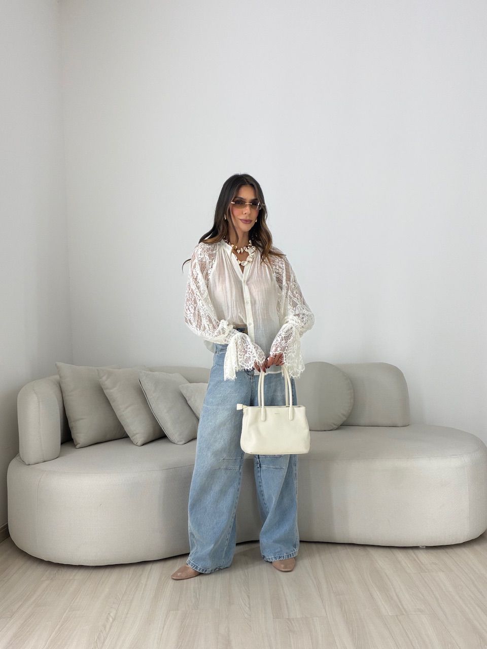 CAMISA RAISSA RENDA CREME