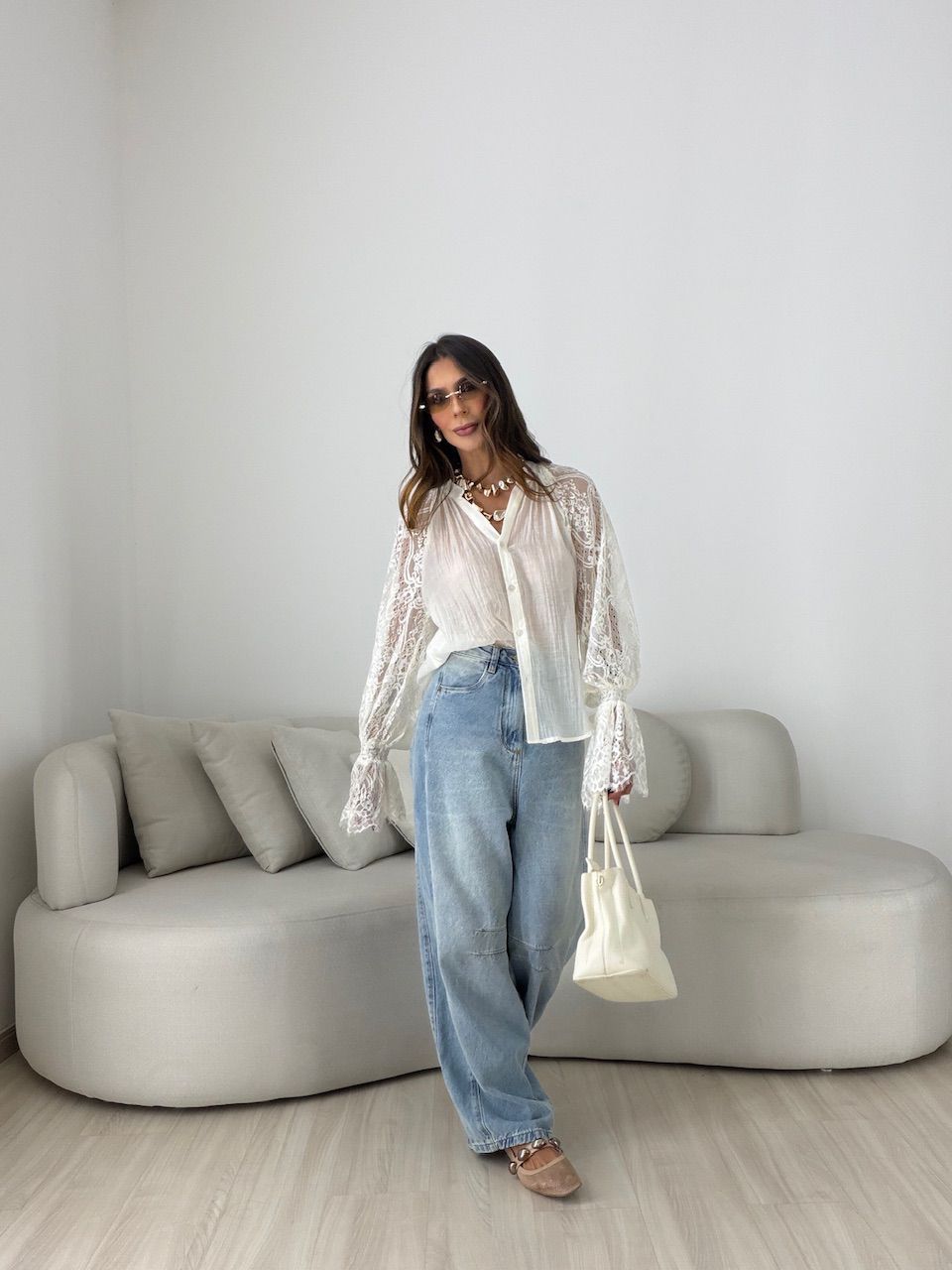 CAMISA RAISSA RENDA CREME