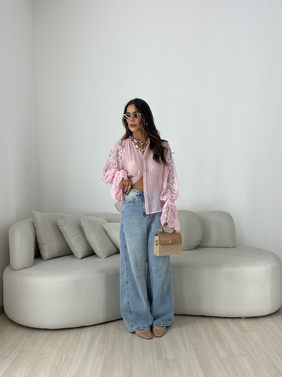 CAMISA RAISSA RENDA ROSA