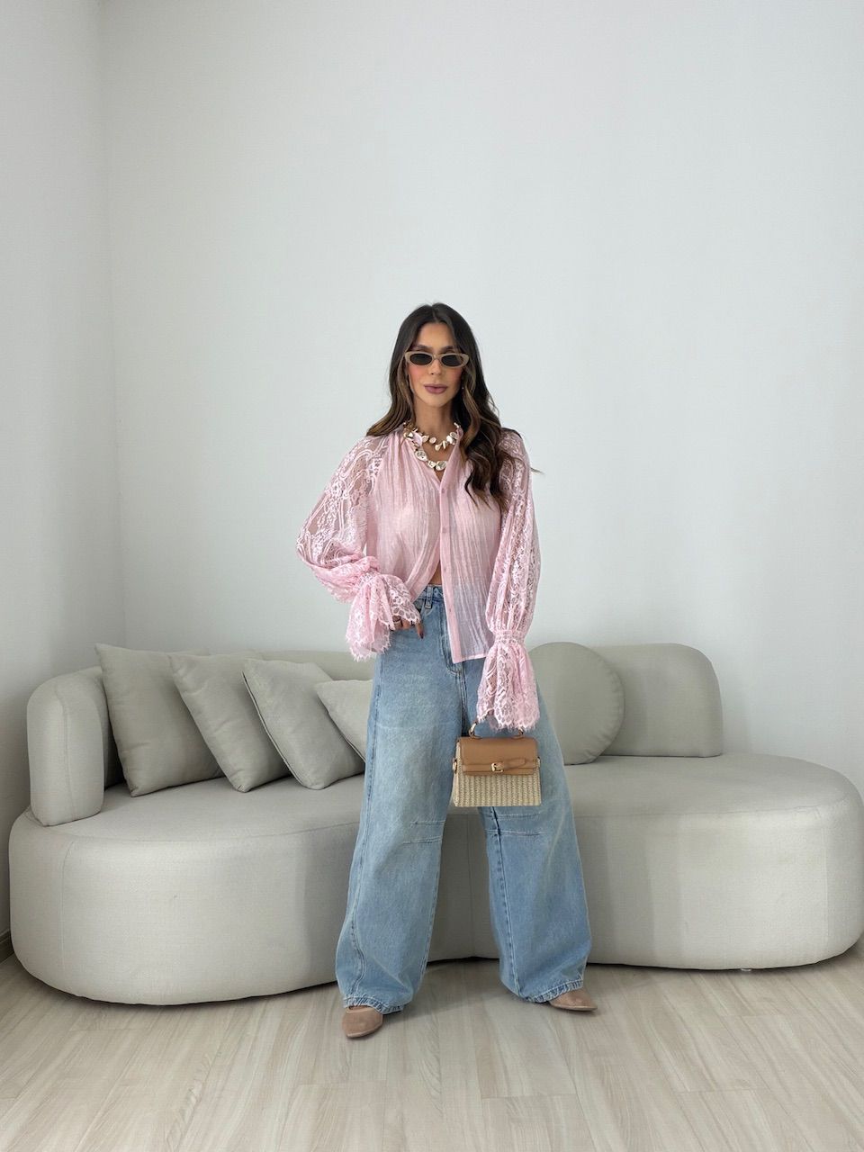 CAMISA RAISSA RENDA ROSA