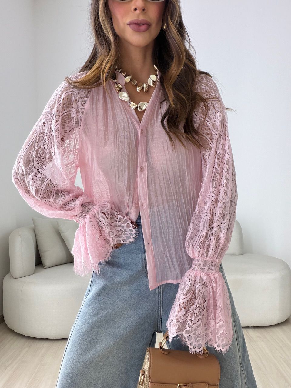CAMISA RAISSA RENDA ROSA