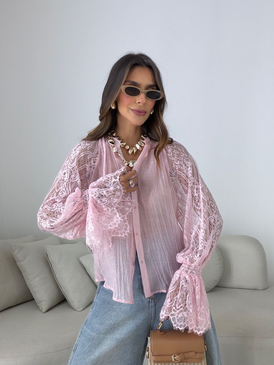 CAMISA RAISSA RENDA ROSA