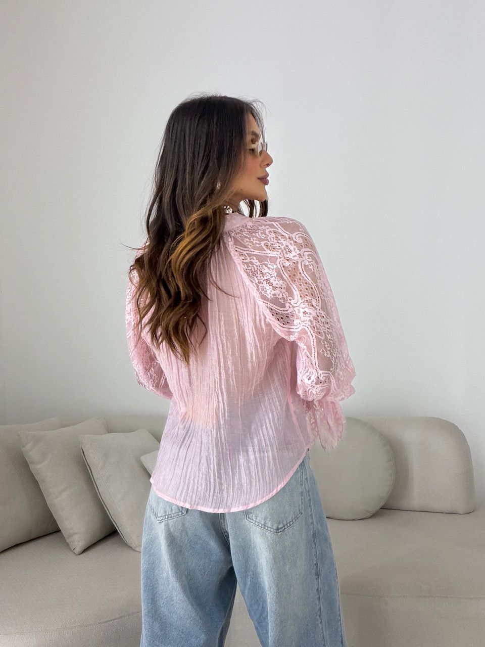 CAMISA RAISSA RENDA ROSA