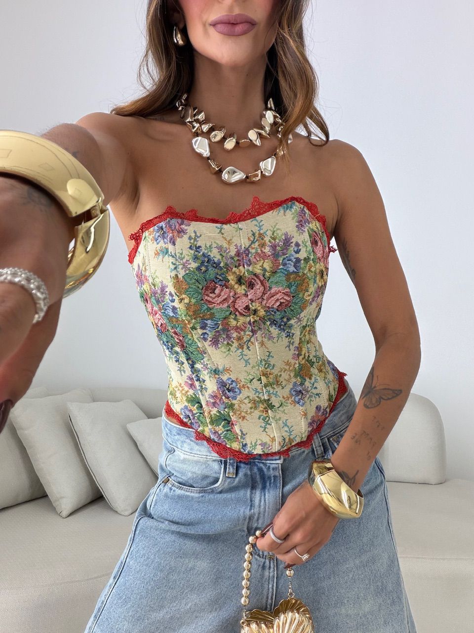 CORSELET CÉLIA ESTAMPADO FLORAL ROSA